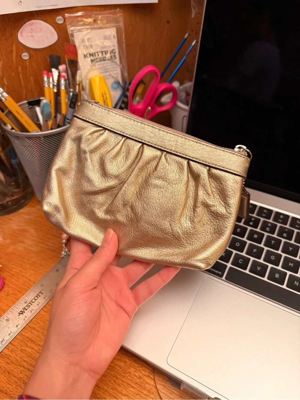 Coach Metallic Gold Leather Clutch Purse